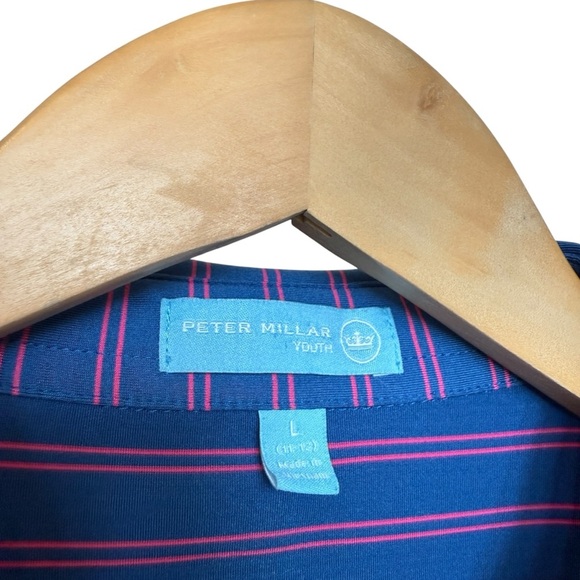 Peter Millar Youth Striped Golf Polo Shirt Blue Pink Short Sleeve L Embroidered - Picture 3 of 8